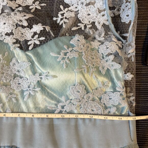 Sleeveless Blue Satin Lace Maxi Dress Womens M Prom Bridesmaid Formal Elegant - Picture 7 of 10